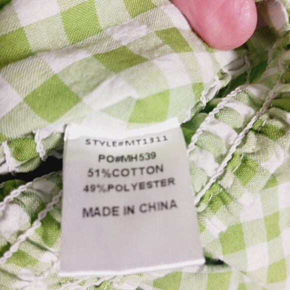 Mimosa, Crop Top,  Green/White Gingham Check, Puffy Sleeves, Small Western Style - Picture 12 of 13